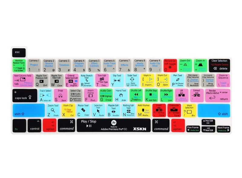 XSKN Premiere Pro CC English Silicone Shortcuts Keyboard Cover Skin for Touch Bar Models 2019 MacBook Pro 16 inch A2141 2020 MacBook Pro 13.3 inch A2251/A2289/A2338 M1 Keyboard US Version - Image 1